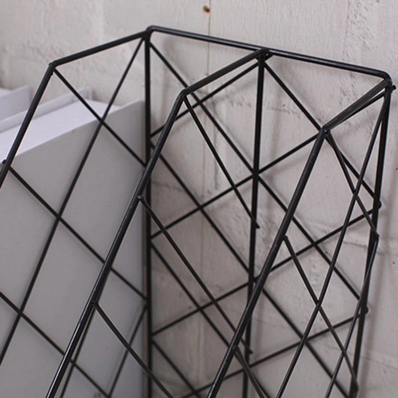 

Nordic Wrought Iron Desktop File Rack Desk Bookshelf Library Simple Table Rack Magazine Book Shelf