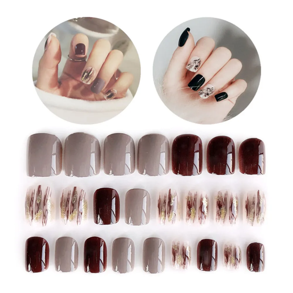 24 шт Блестящий красный накладные ногти полное покрытие короткий квадратный