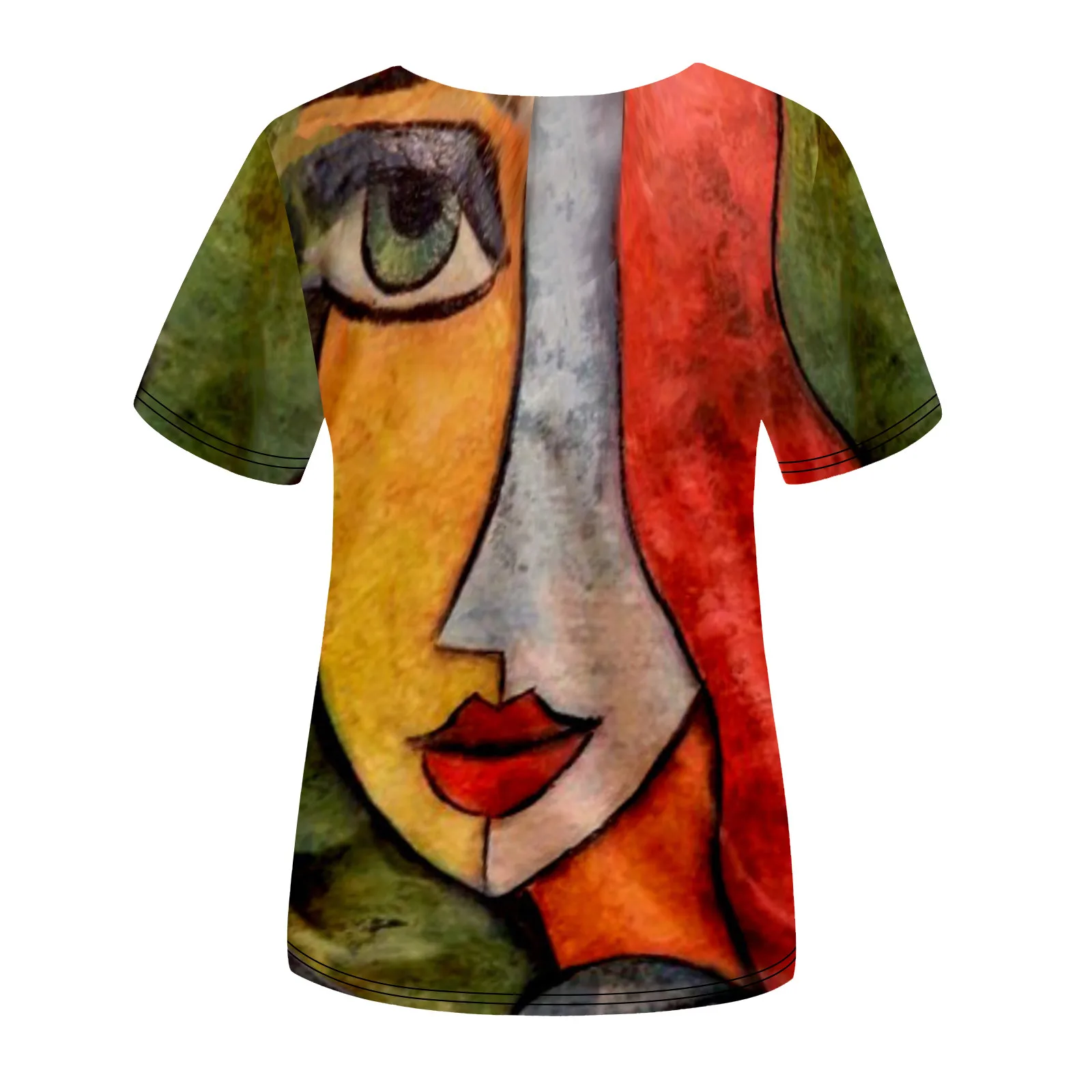

Y2k Summer Fashion Top Women's T-shirt 2021 Art Style V-neck Short Sleeve Floral Printed Casual Loose Harajuku Women Clothing