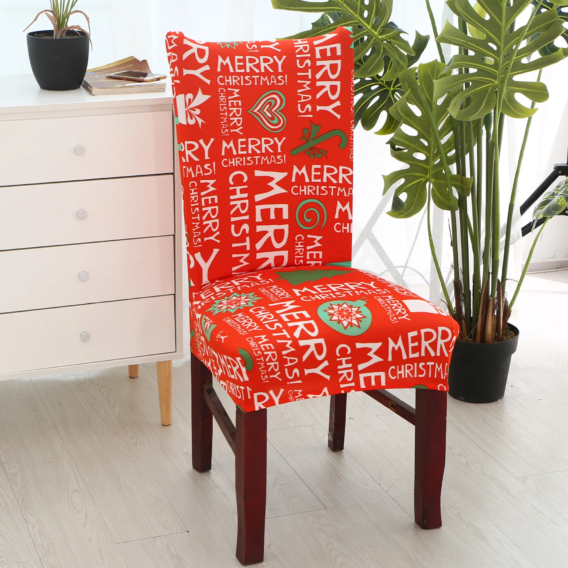 

Spandex Polyester Fabric Christmas Fashion Printing Universal Size Big Elastic Chair Seat Covers Office Wingback Chair Cover