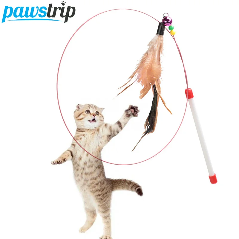 

1pc Interactive Cat Toy Stick Feather Wand Mouse Toys For Cats Colorful Cat Teaser Linen Sisal Cat Toys Cat Scratcher With Bell