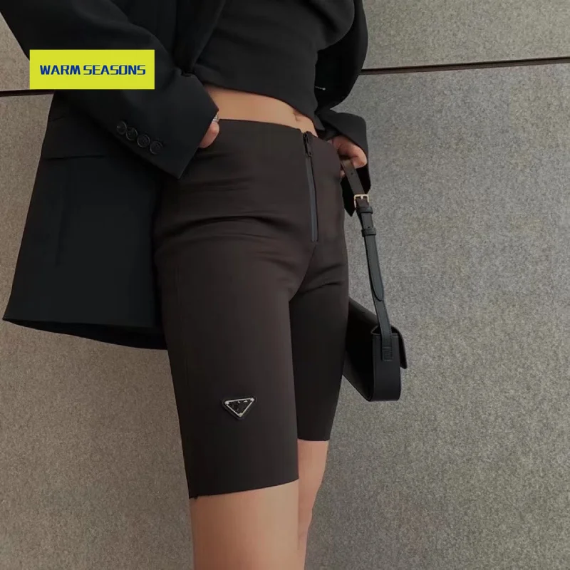 

P Triangle Logo21 New High Elastic Slim Fit Hip Raise Ribbon Waist Base Cycling Pants Women