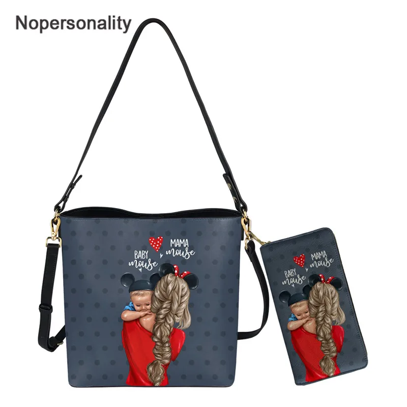 

Nopersonality Hot Sales Women 2pcs Set Shoulder Bag and Purse Super Mom Printed Fashion Bucket Sac Messenger Bolsa Luxury