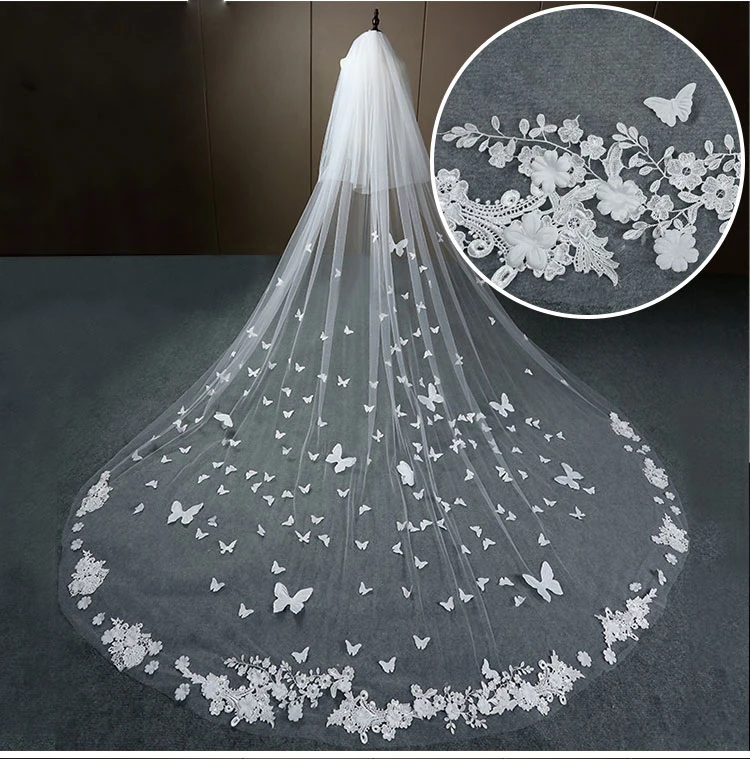 

GY One Layer Three-dimensional flower lace ladies accessories retro Wedding Tiara Edge Bridal Veils Cathedral Wedding Veil