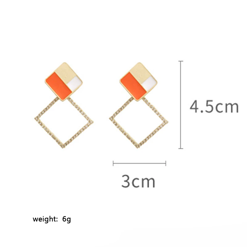 

New color matching size square geometric earrings drip glaze simple earrings metal earrings for women
