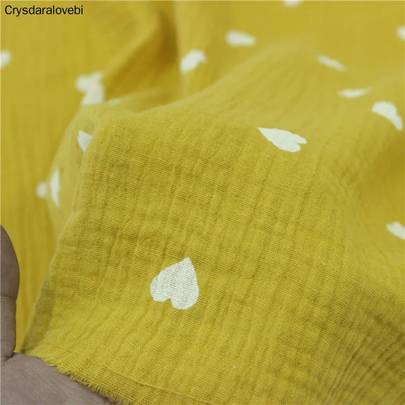 

200*135cm Fabric Drape Cotton and Linen Double Gauze Crepe Baby Clothes Fabric Ladies Skirt Sleepwear Fabrics Heart Printed