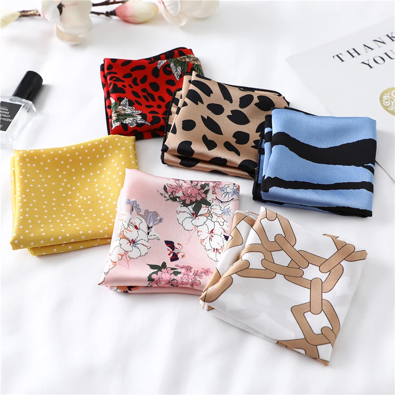 

Square Scarf Women Hair Tie Band for Party Elegant Small Vintage Skinny Retro Head Neck Silk Satin scarves handkerchief foulard
