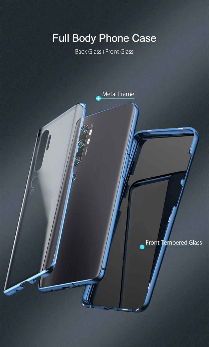 360 Full Body Case For Xiaomi Mi Note 10 Pro A3 CC9 CC9e Lite double sided Tempered Glass Flip Cover Magnet Magnetic | Мобильные