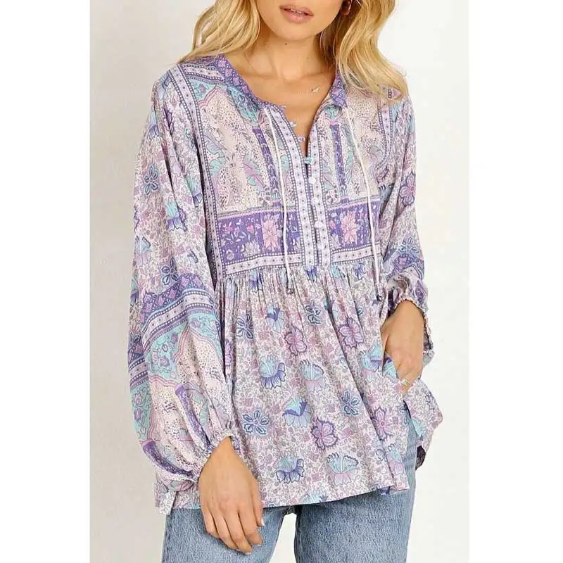 Женская блузка с длинным рукавом BOHO INSPRIED Повседневная Свободная цветочным