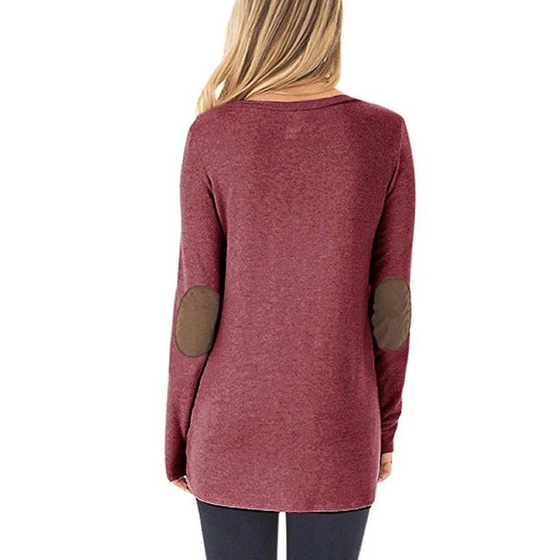 

Button O Neck Long Sleeved Tunic T-Shirt Women Clothing Solid Color Loose Casaul Long Pullovers Tops Tee Shirt Femme