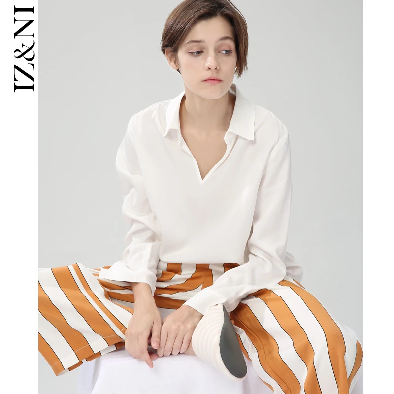 

★IIZZINI designer plain grain light leisurewear suit female age season long-sleeved v-neck days silk cotton pajamas