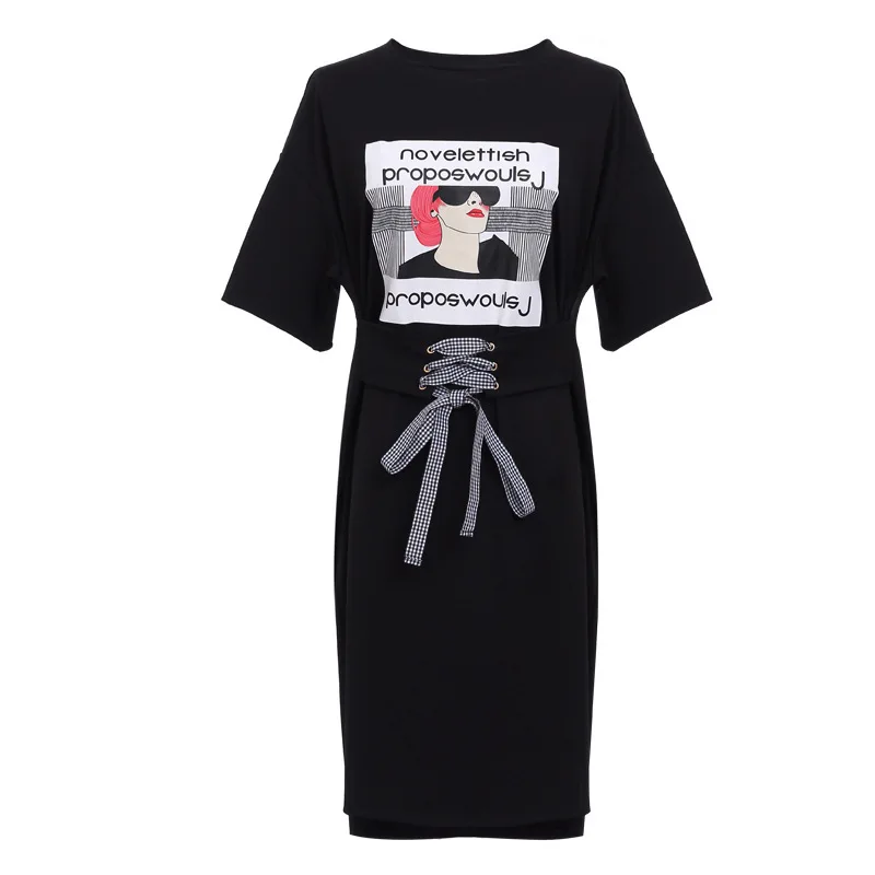 Летнее платье размера плюс 2020 женское черное повседневное Свободные корейские