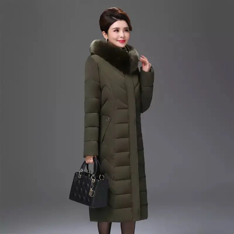 X-Long 2022 New Winter Casual Jacket Women Office Ladies Parka Mujer Solid Hooded With Fur Collar Slim Women's Thick Coat s1347