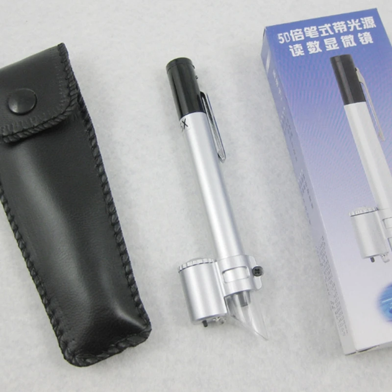 

D0AC LED Pen Microscope 50X MINI Magnifier Illuminated Pocket Microscope Jewelers Loupe Magnifying Glass Portable