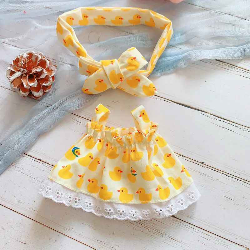 

20cm Idol Doll's Summer Pink Cherry Yellow Pineapple Suit Suspender Beach Skirt Headband Suit Star Plush Doll Cloth Accessories