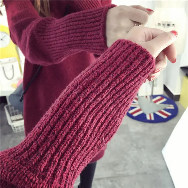 

Lady Autumn Winter Sweater Women Knitted Warm Loose Long Sweater Female Turtleneck Long Sleeve Pullovers Tops Girl Jumpers
