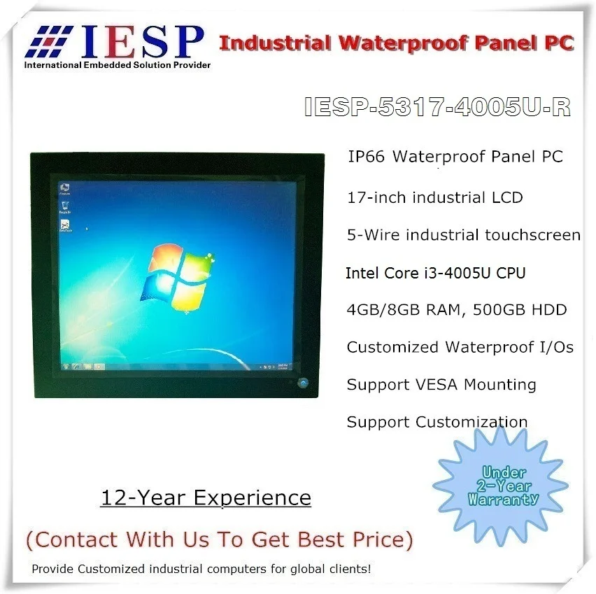 

17 inch Waterproof Panel PC, Core i5-4200U CPU, 4GB RAM, 500GB HDD, 5-wire resistive touchscreen, OEM/ODM