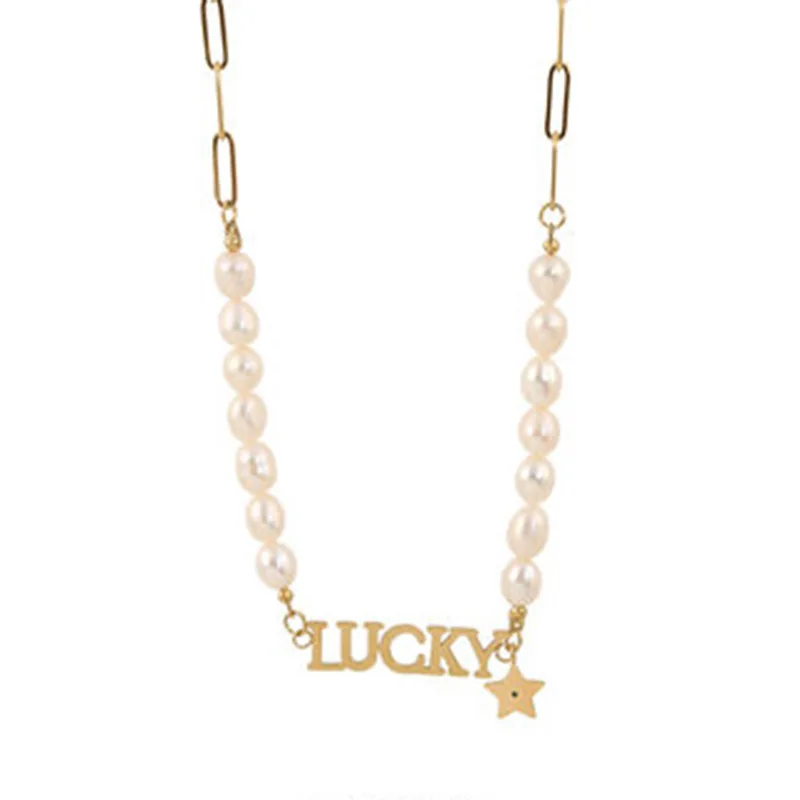 

Trendy Asymmetric star Vintage Pearl Necklaces Metal French romantic style New Clavicle Chain Letter Link Chain Girl Party Gift