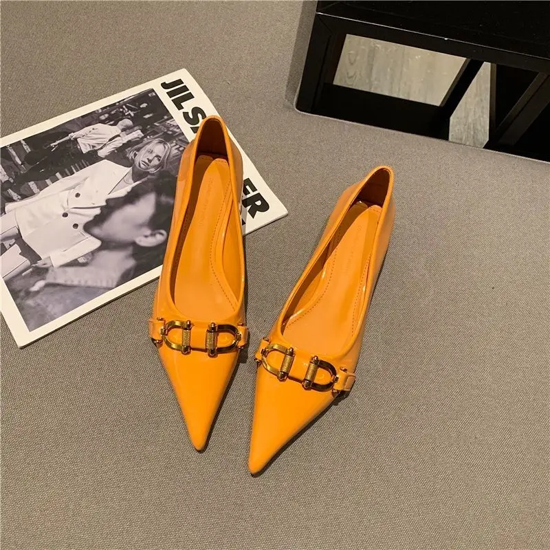 

2021 spring and autumn new metal buckle shallow pointed shoes women's fashion paint thin temperament ladies shoes