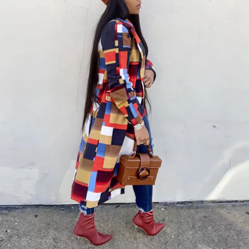 

Dilusoo 2019 Winter Women's Wool Plaid Coat Long Loose Woolen Coat Female Autumn Outwear Woman Double Breasted Casual Long Coats