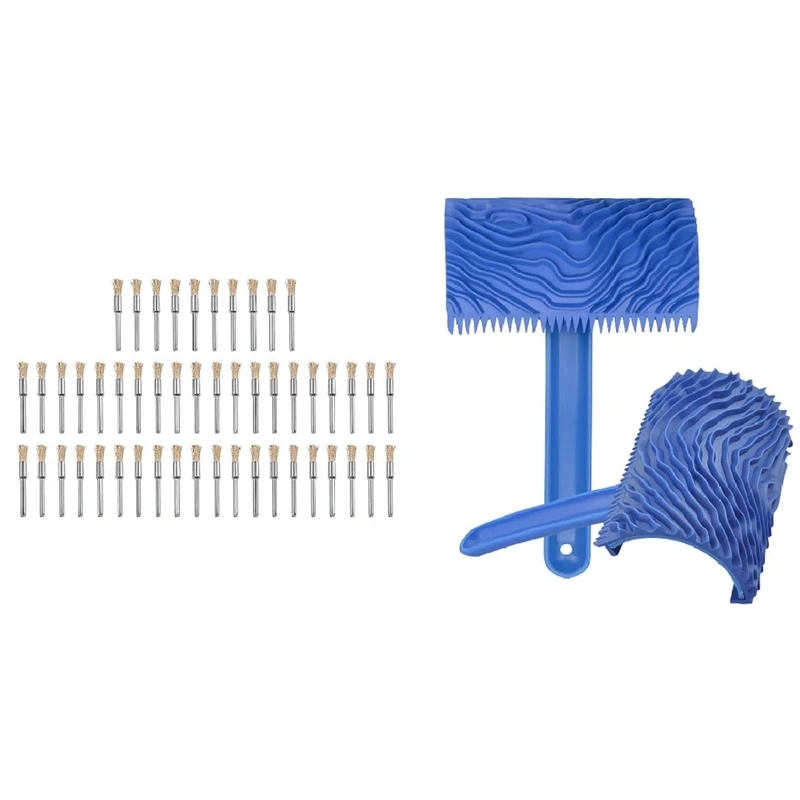 

50Pcs Brass Wire Brush 5mm Diameter Polishing Brush with 2Pcs Wood Pattern Graining Tool Set