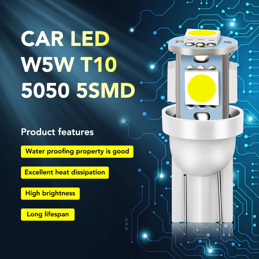 Светодиодсветодиодный лампа Canbus 5X T10 W5W без ошибок для Ford Focus Kuga Fiesta Ecosport Mondeo Escape