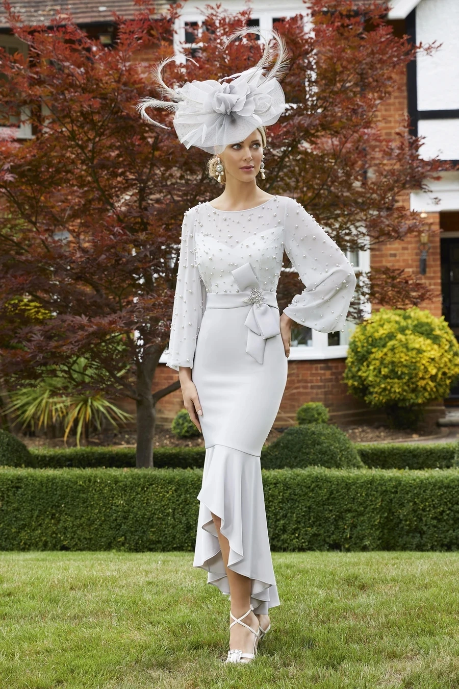 

Tailor Shop mother of bride dress silver chiffion high low beading bride mother outfit party dress occasion wear