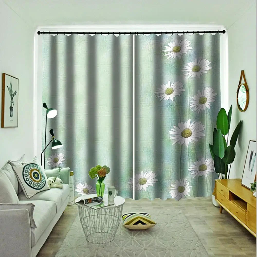 Современные светонепроницаемые 3D шторы с ромашками полиэстер ткань фотопринтом