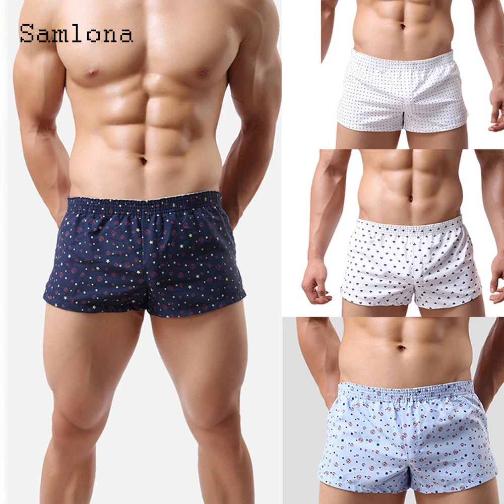 Samlona Plus Size Men Casual Model Dots Shorts Summer Elastic Waist Shorts Male Ultrashort Panties Sexy Mens Clothing 2021