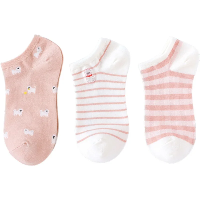 

Caramella Women's Socks Small Milk Wang Cute Ankle Invisible Thin Cotton Fiber Breathable Comfort Girl Short Sox Female 3 Pairs