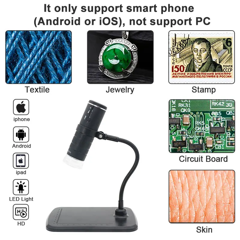 1000X цифровой микроскоп HD 1080P светодиодный USB Wi Fi фотокамера для смартфона
