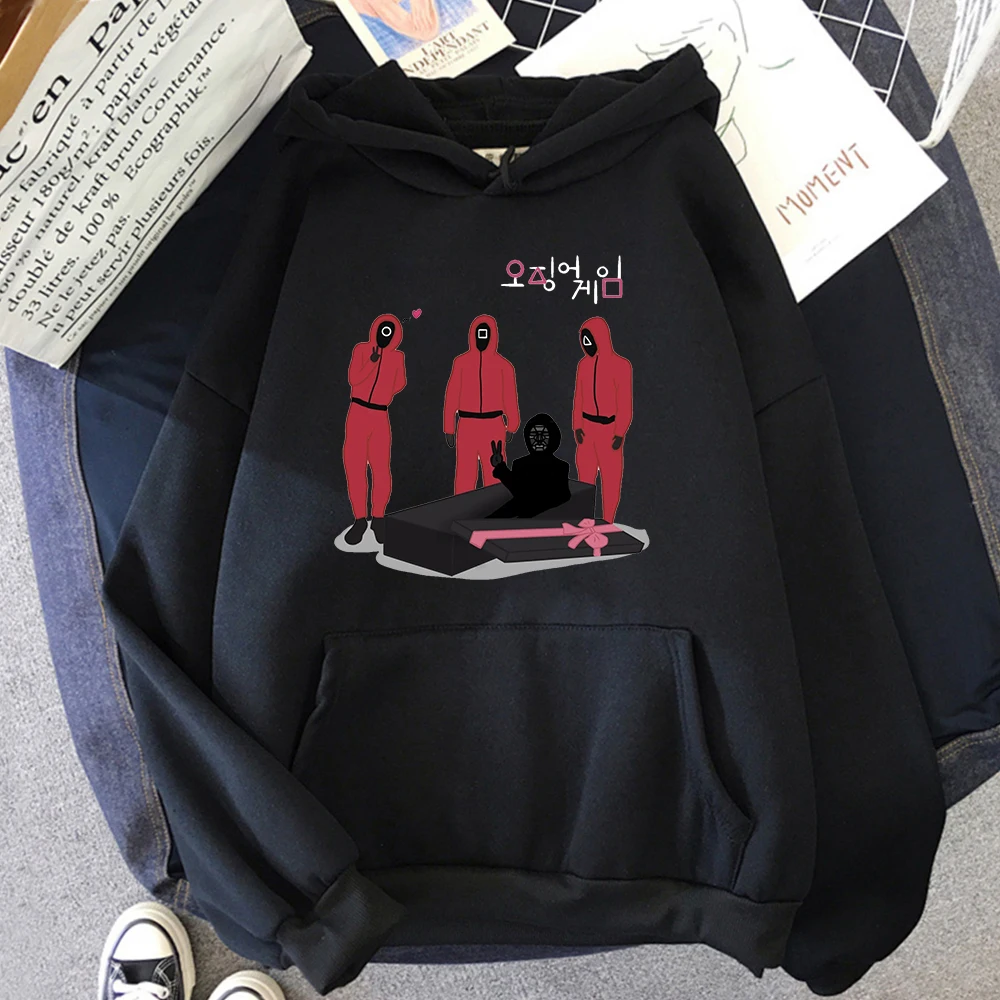 

Мужская Повседневная модная свободная уличная одежда с забавным рисунком кальмара, популярная толстовка с капюшоном в Корейском стиле для ...