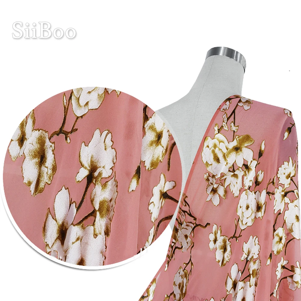 Модная абрикосовая и розовая одежда из нейлона с принтом камелии шелковая ткань
