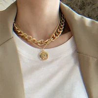 fashion multi layer coin chain choker necklace for women gold silver color portrait chunky chain necklaces jewelry