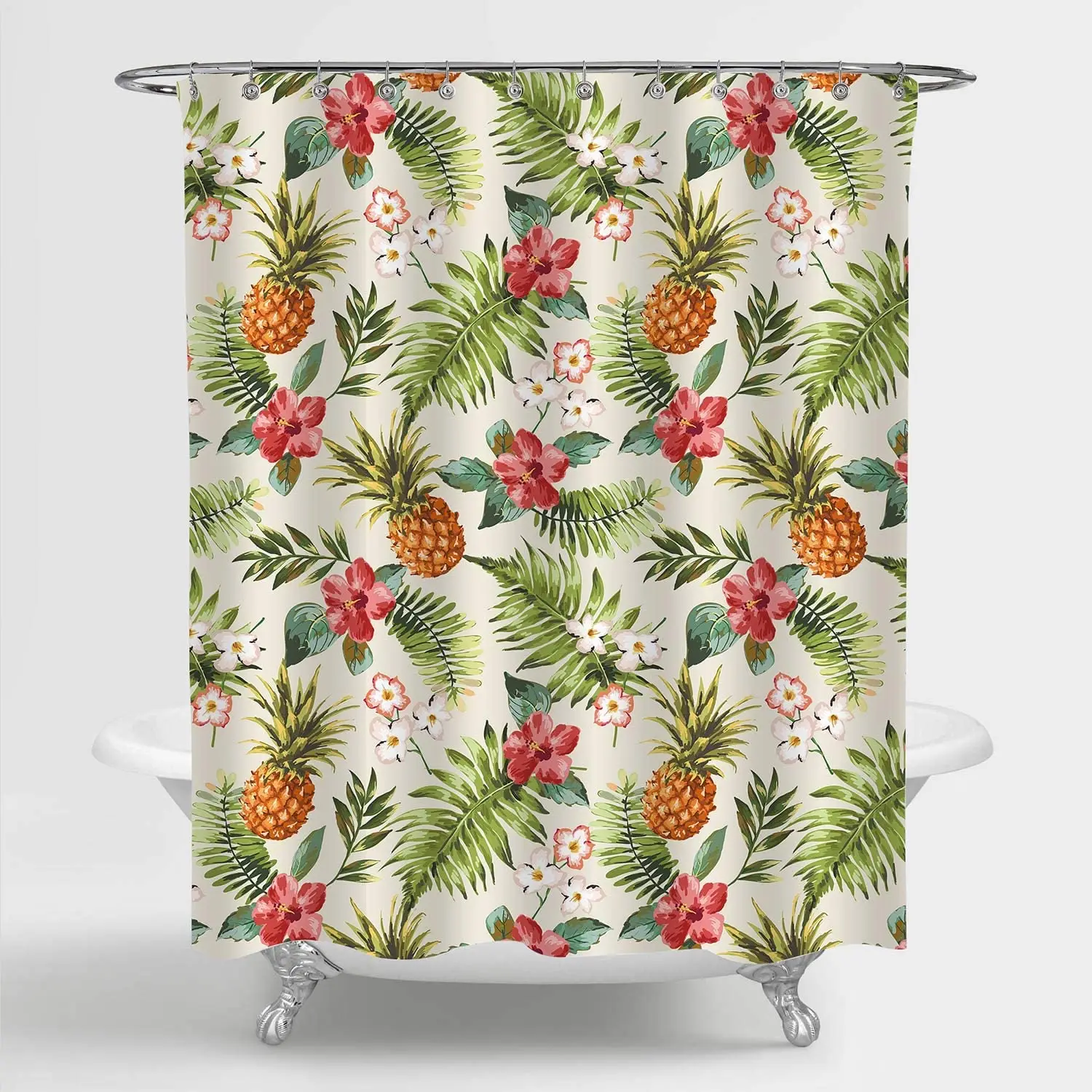 

Shower Curtain, Retro Hibiscus Flowers with Pineapples Bathroom Accessories, Pineapple Gifts for Women and Girls