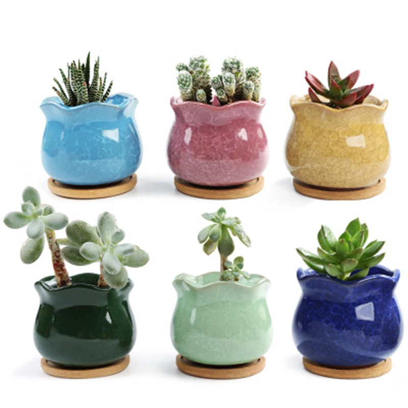 

Ceramic Ice-Crack Glaze Flower Pot Succulent Planters Flower Arrangement Flower Pot For Indoor Flower Home Desk Vase Decor