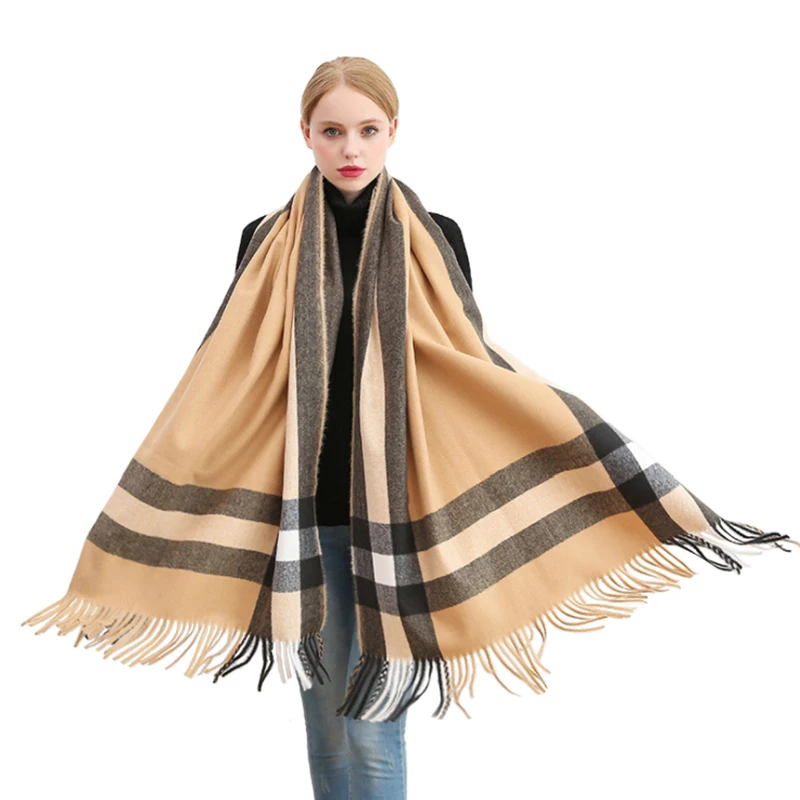 Клетчатый зимний шарф женские теплые шарфы модные повседневные кашемировая