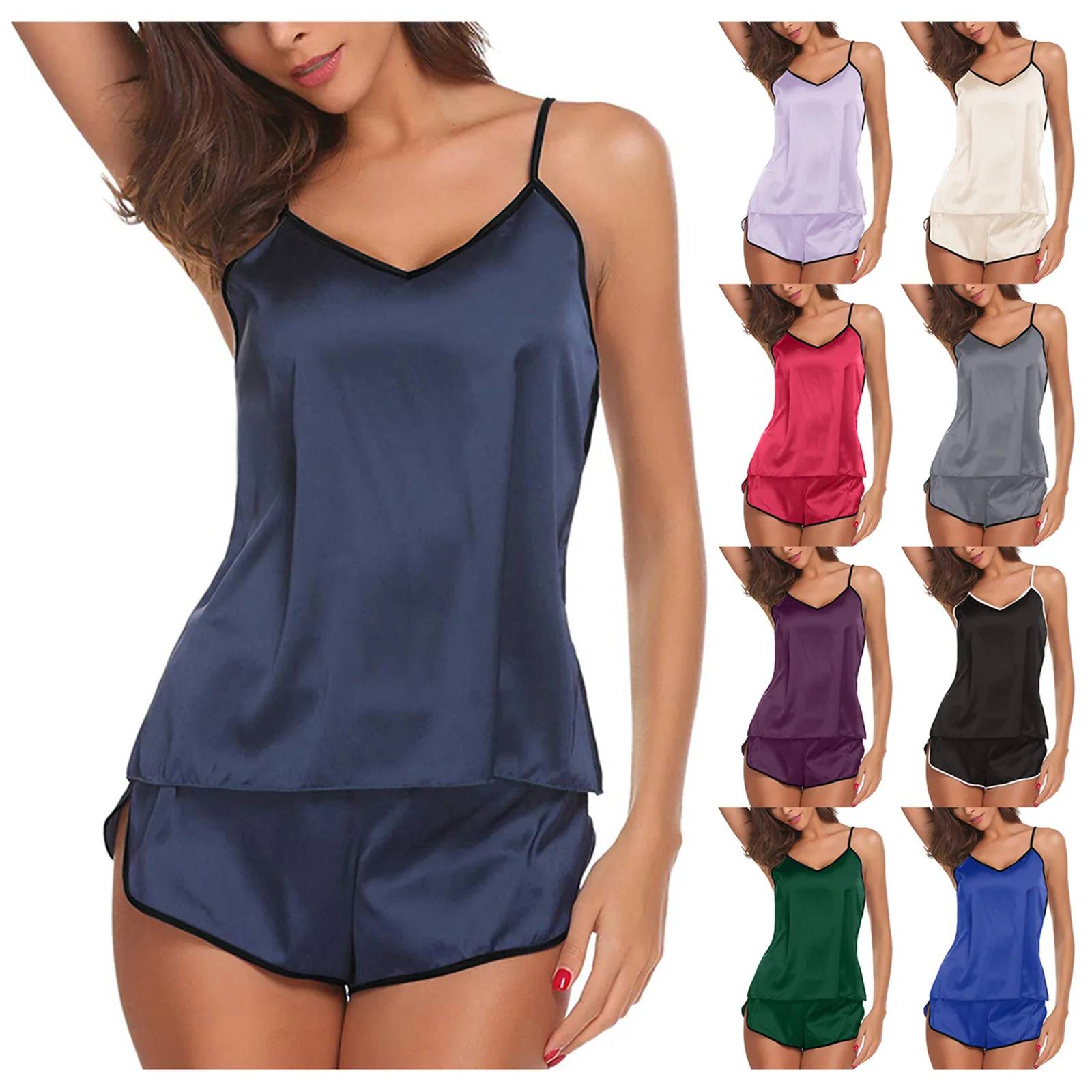 

Пижама женская атласная с V-образным вырезом и шортами