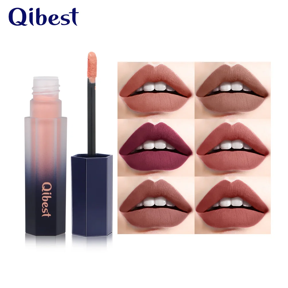 QIBEST 12 Colors Long Lasting Lip Gloss Moisturizing Matte Glaze Lipstick No Fading Non-stick Cup Light Fog TSLM1 |