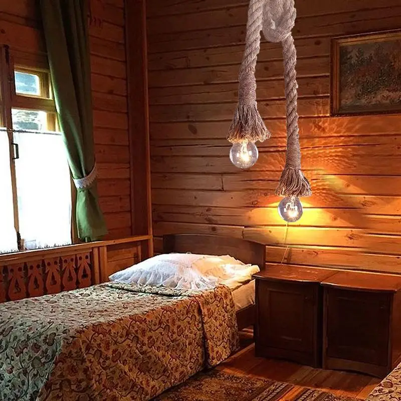 HiMISS винтажная потолочная люстра из пеньковой веревки проводка E27 220 в подвесной