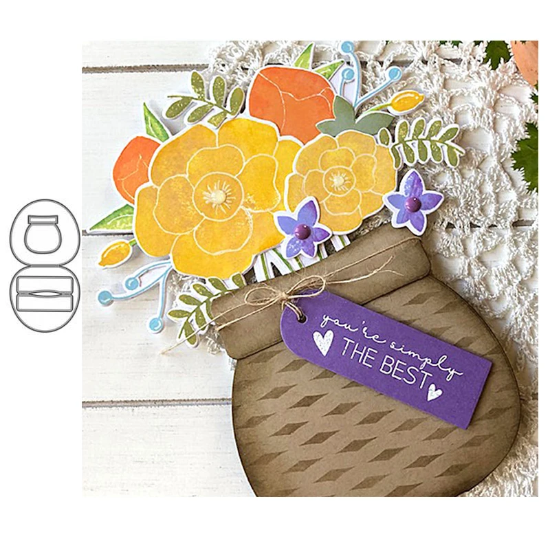 

JC Flowers Vase Jardiniere Metal Cutting Dies for Scrapbooking Die Cut Card Make Stencil Craft Handmade Mold Mould Model Decor