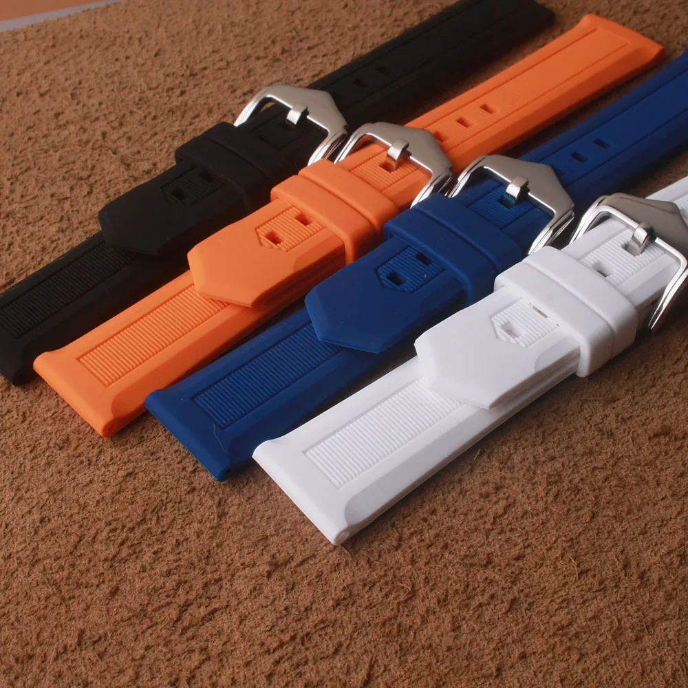 Silicone Rubber Watch band Strap black Blue Orange White For Heuer Tag Mens Watches 18mm 19mm 20mm 21mm 22mm 23mm 24mm Soft belt