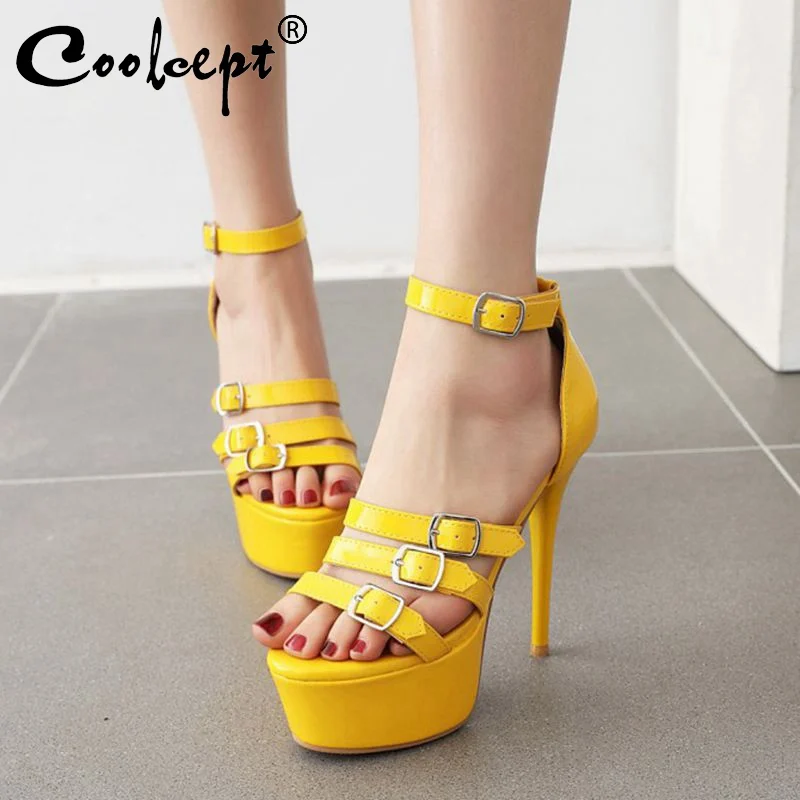 

Coolcept Summer Shoes Women Peep Toe Thin High Heel Buckle Strap Punk Style Platform Sandals Party Shoes Footwear Size 33-43