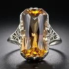 Женское кольцо с желтым кристаллом, классическое Открытое кольцо с квадратным камнем, ювелирное украшение для свадьбы