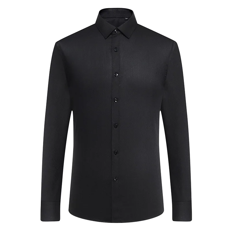 

Spring Long Sleeve Shirt Men's slim fit stretch no iron bamboo fiber work shirt men's solid color versatile business shirt