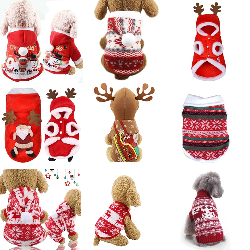 Рождественский костюм для собаки щенка теплый Санта Клауса одежда