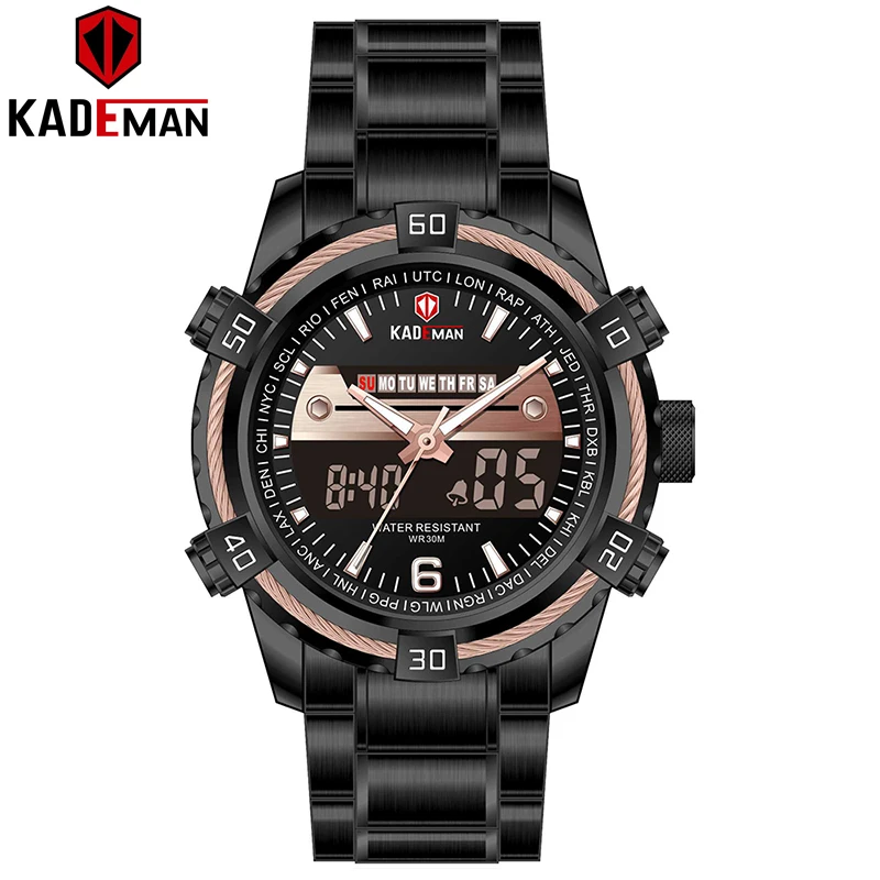 KADEMAN Брендовые Часы для мужчин электронные с двойным дисплеем из нержавеющей