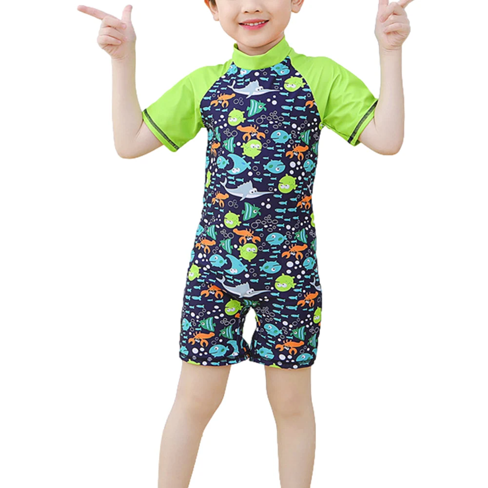 

Boys Swimsuit Short Sleeve With Cartoon Pattern Swimsuit Shark Shorts One-Piece Beachwear Swimwear Boys And Girls Hot Sale 2021