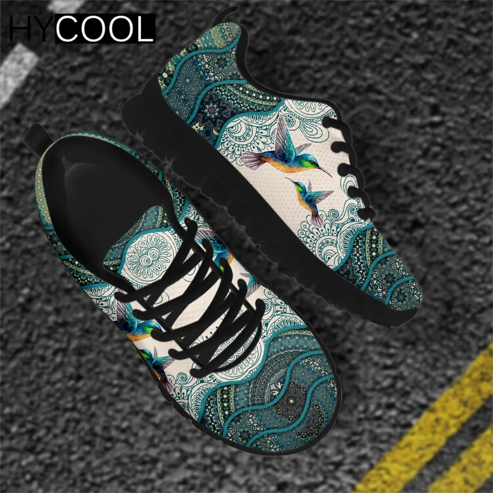 

HYCOOL New Design Men Women Running Shoes Hummingbird Indian Tribal Printing Comfortable Lace Up Gym Sport Zapatillas Femme