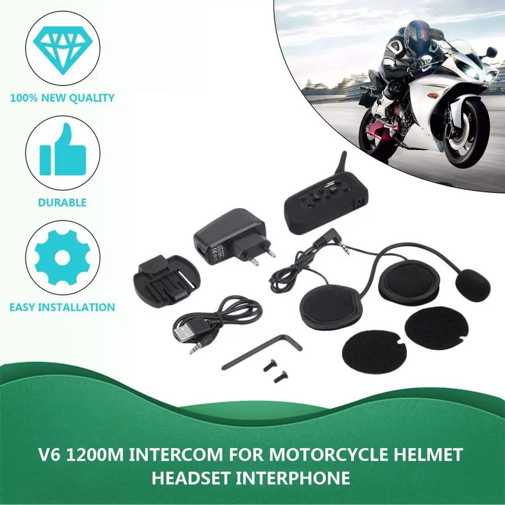 Новый V6 Шлем Интерком 6 всадников 1200 м Мотоциклетный гарнитура Walkie Talkie шлем